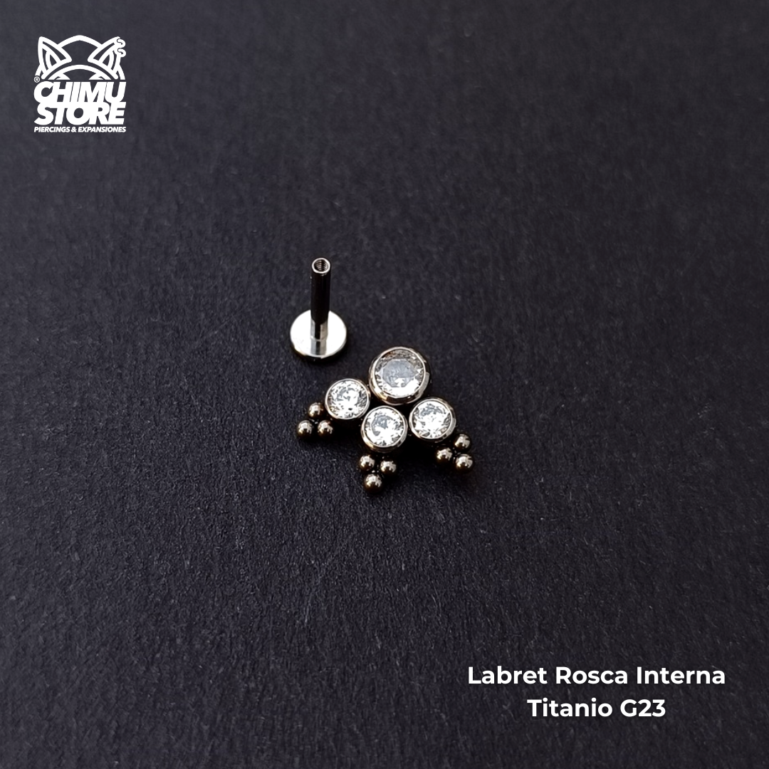 NEW Labret Titanio G23 - Conjunto 4 Zirconias y Cuentas (1,2mm;8mm) (16G)