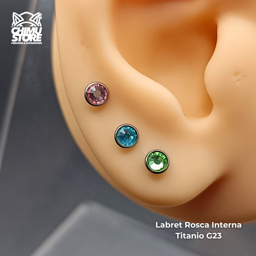 NEW Labret Titanio G23 - Bezel Set Cristal 4mm (1,2mm;8mm) (16G)