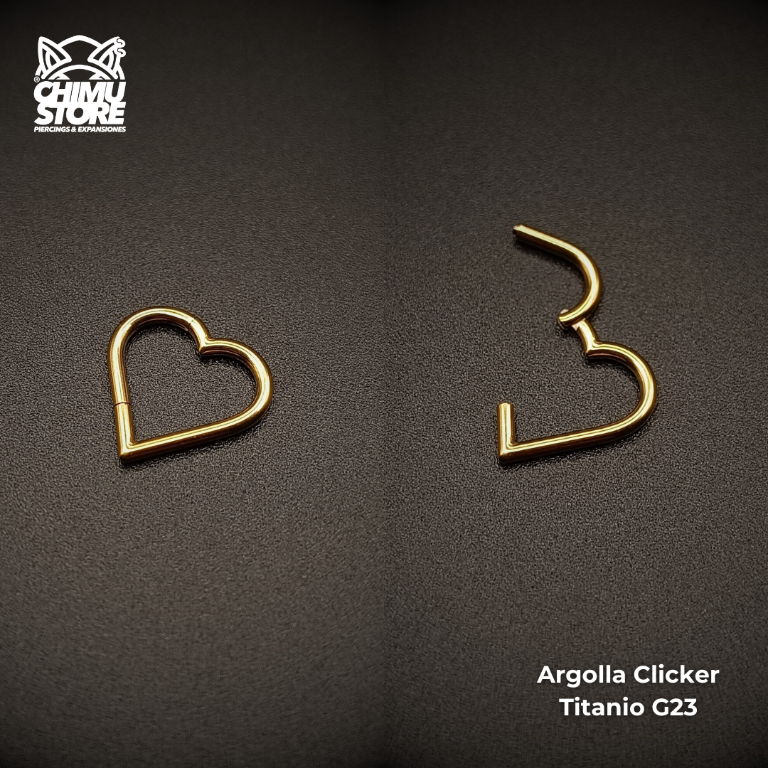 NEW Argolla Clicker Titanio G23 - Corazón Dorado (1,2mm;10mm) (16G)