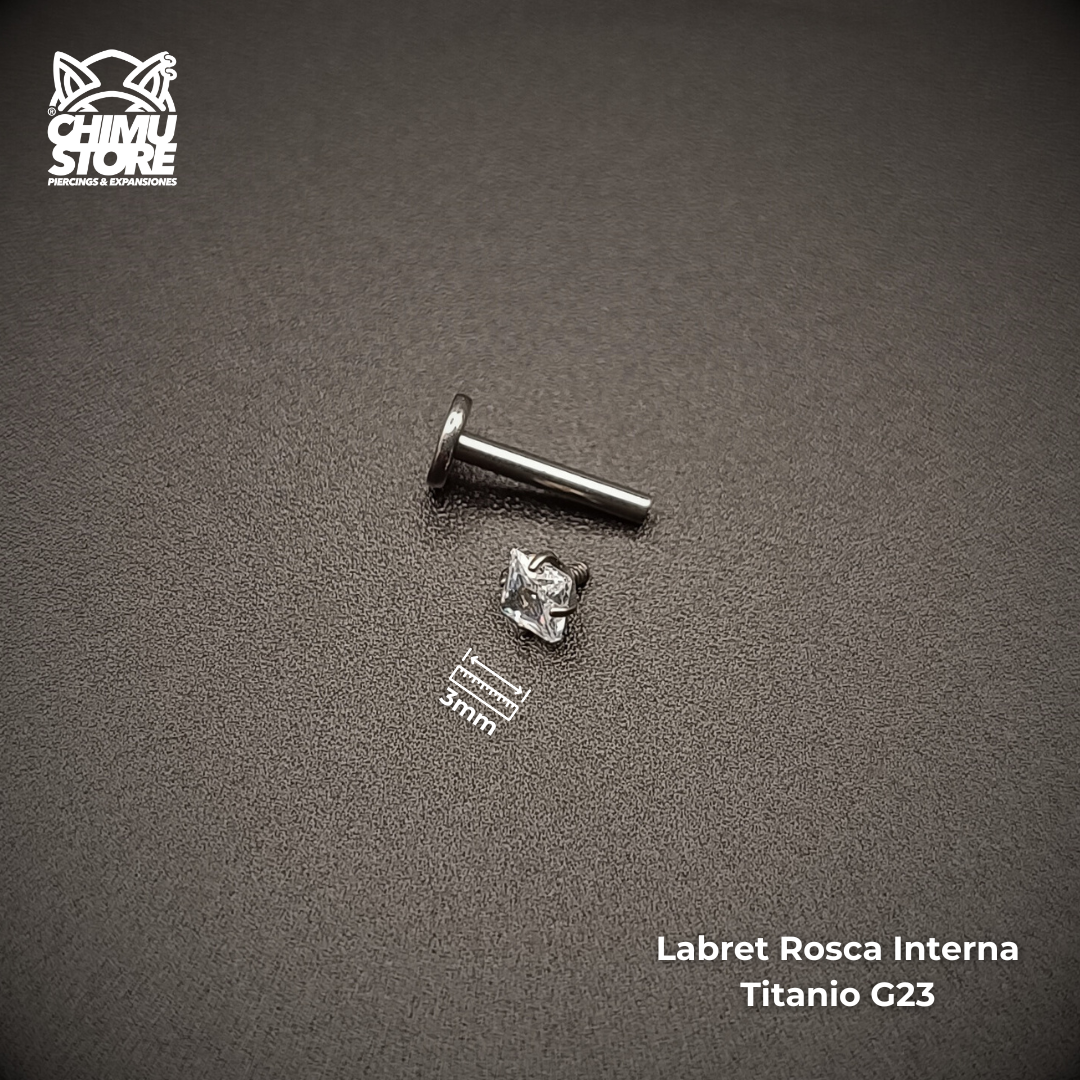 NEW Labret Titanio G23 - Prong Set Zirconia Cuadrada (1,2mm;8mm) (16G)