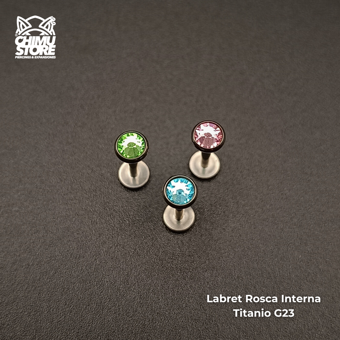 NEW Labret Titanio G23 - Bezel Set Cristal 4mm (1,2mm;8mm) (16G)