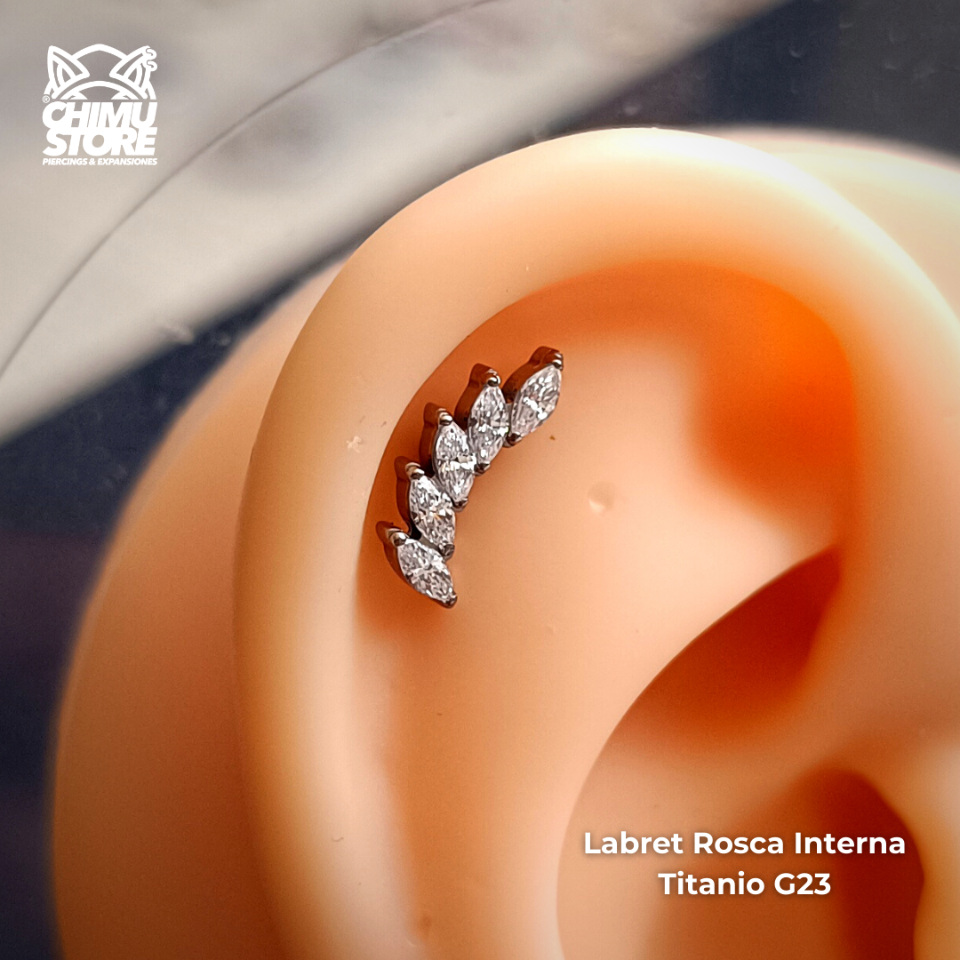 NEW Labret Push Pin Titanio G23 - Ala de 5 Zirconias (1,2mm;8mm) (16G)