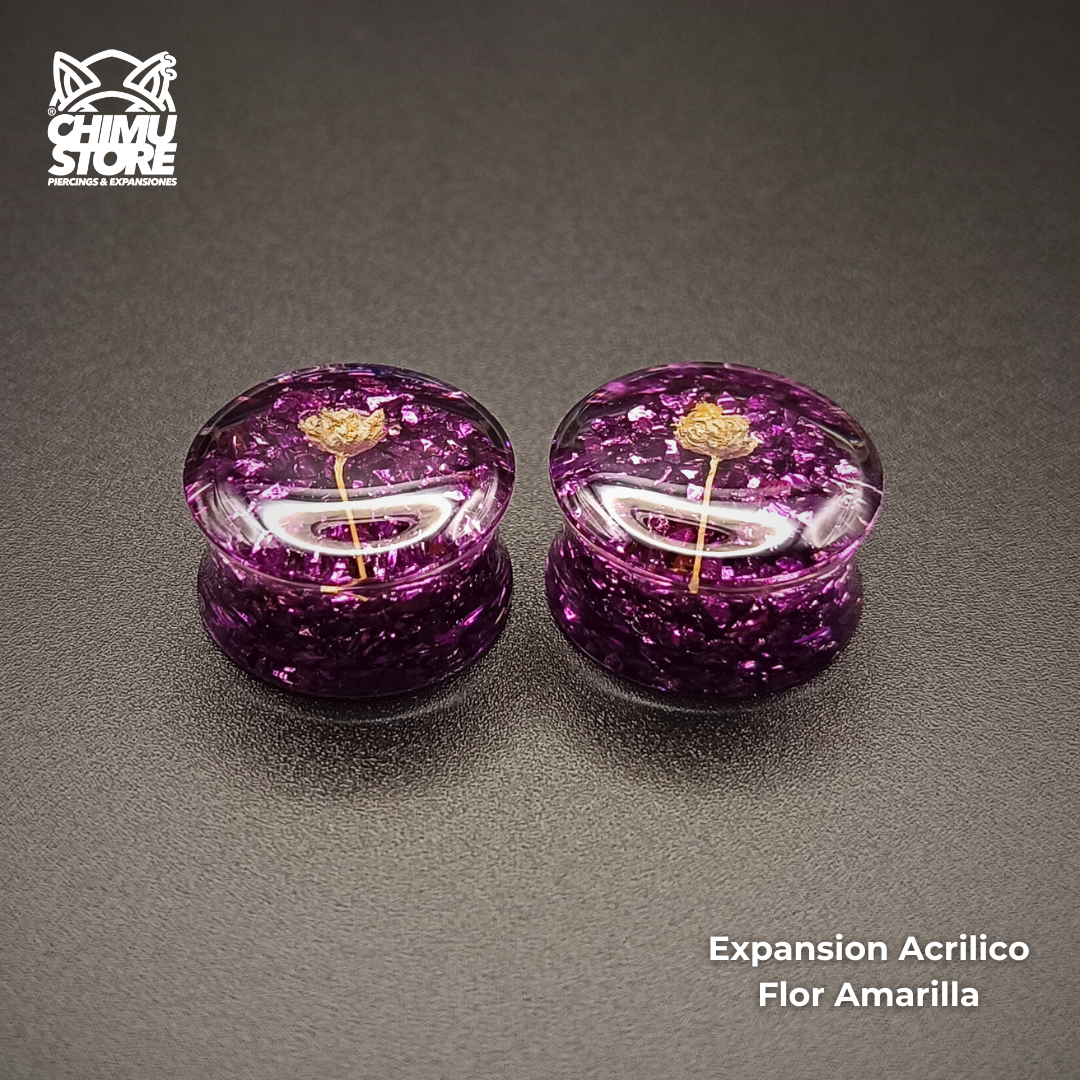 NEW Expansiones Acrílico - Flores Amarillas Piedras Violetas (8mm a 30mm)