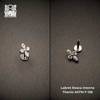 NEW Labret Titanio ASTM F-136 - Flor Long 4 Petalos Zirconias (1,2mm;6mm) (16G)