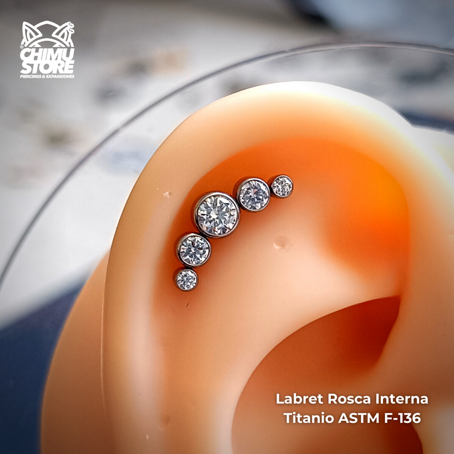 Labret Titanio ASTM F-136 - Cluster 5 Zirconias (1,2mm;8mm) (16G)