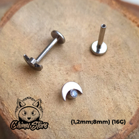 Labret Titanio ASTM F-136 - Luna con Zirconia (1,2mm;8mm) (16G)